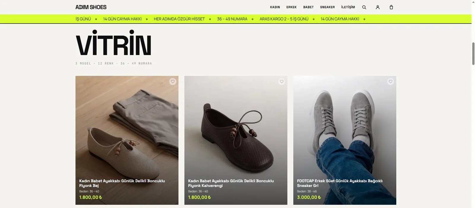 Adımshoes web sitesi